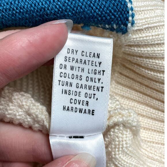 ST JOHN Cream Colorblocks Full Zip Wool Knit Sweater Long Sleeve Size Medium - Picture 9 of 10